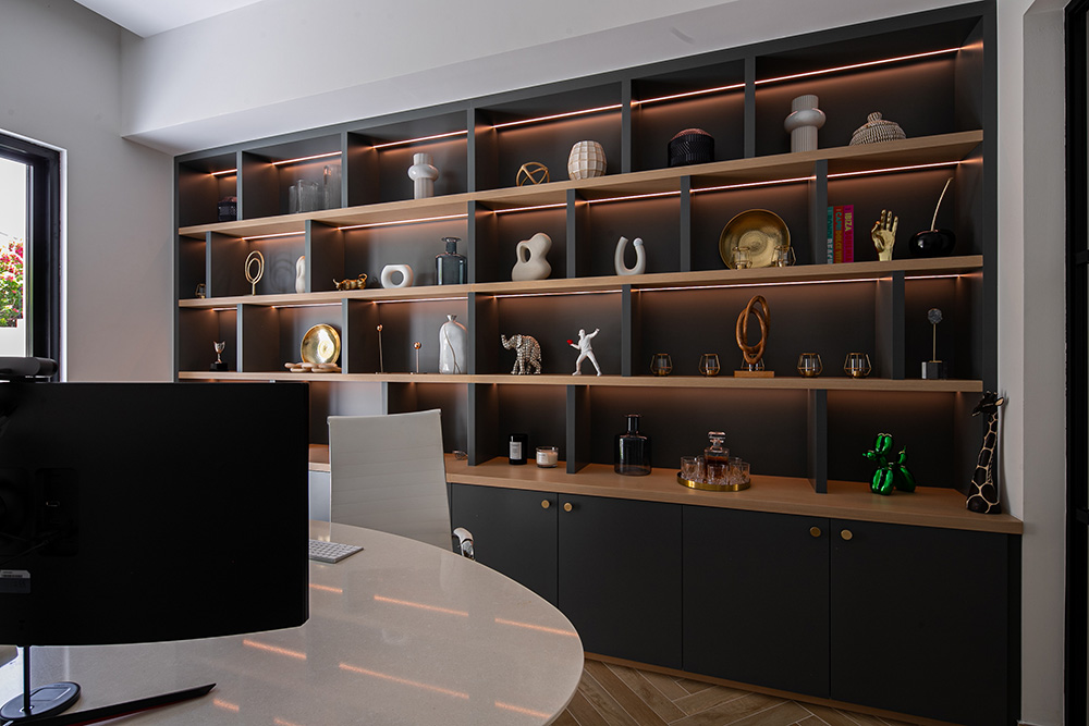 Home office joinery with desks and bookshelves