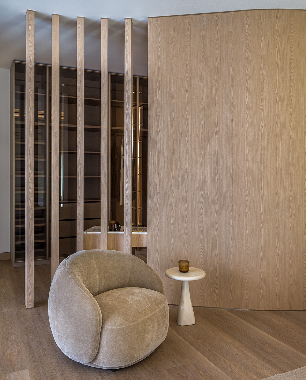 Custom woodwork wall panel by Atelier Five Interiors in Dubai